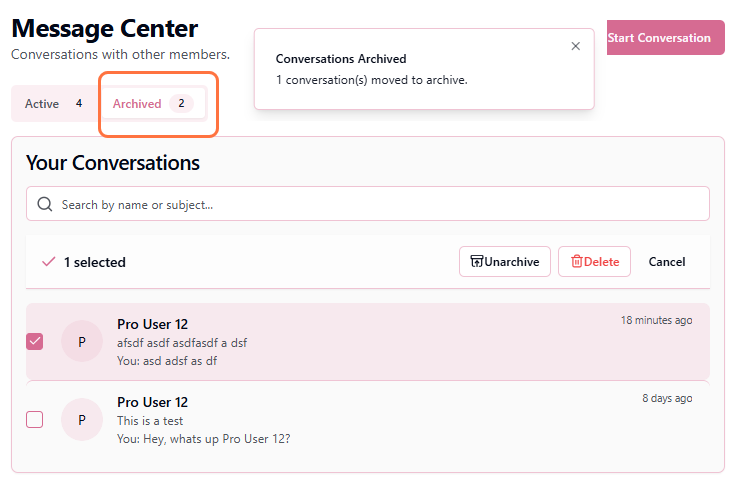 Conversations moved to Archived tab