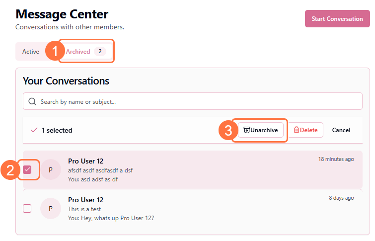 Archived tab selected